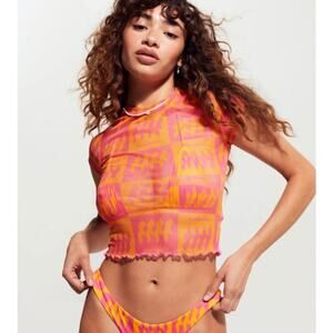 Inamorata Top Women Small Bambi Baby Tee Crop Mesh Sheer Y2K Festival Summer Chi